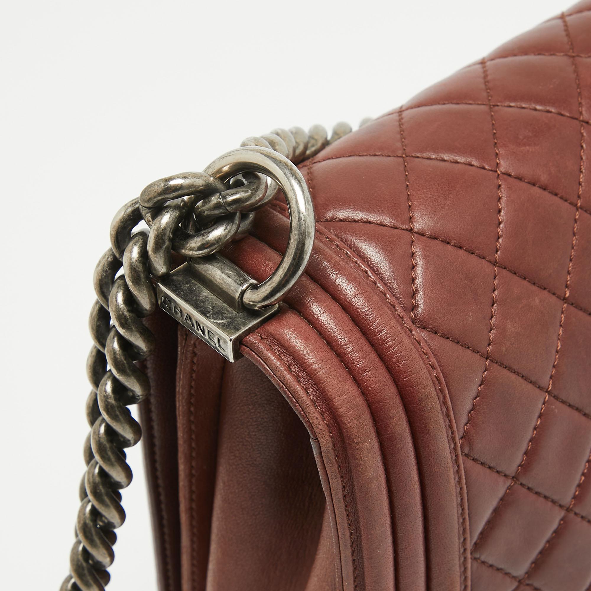 Chanel Burgundy Quilted Leather Large Boy Bag For Sale 1