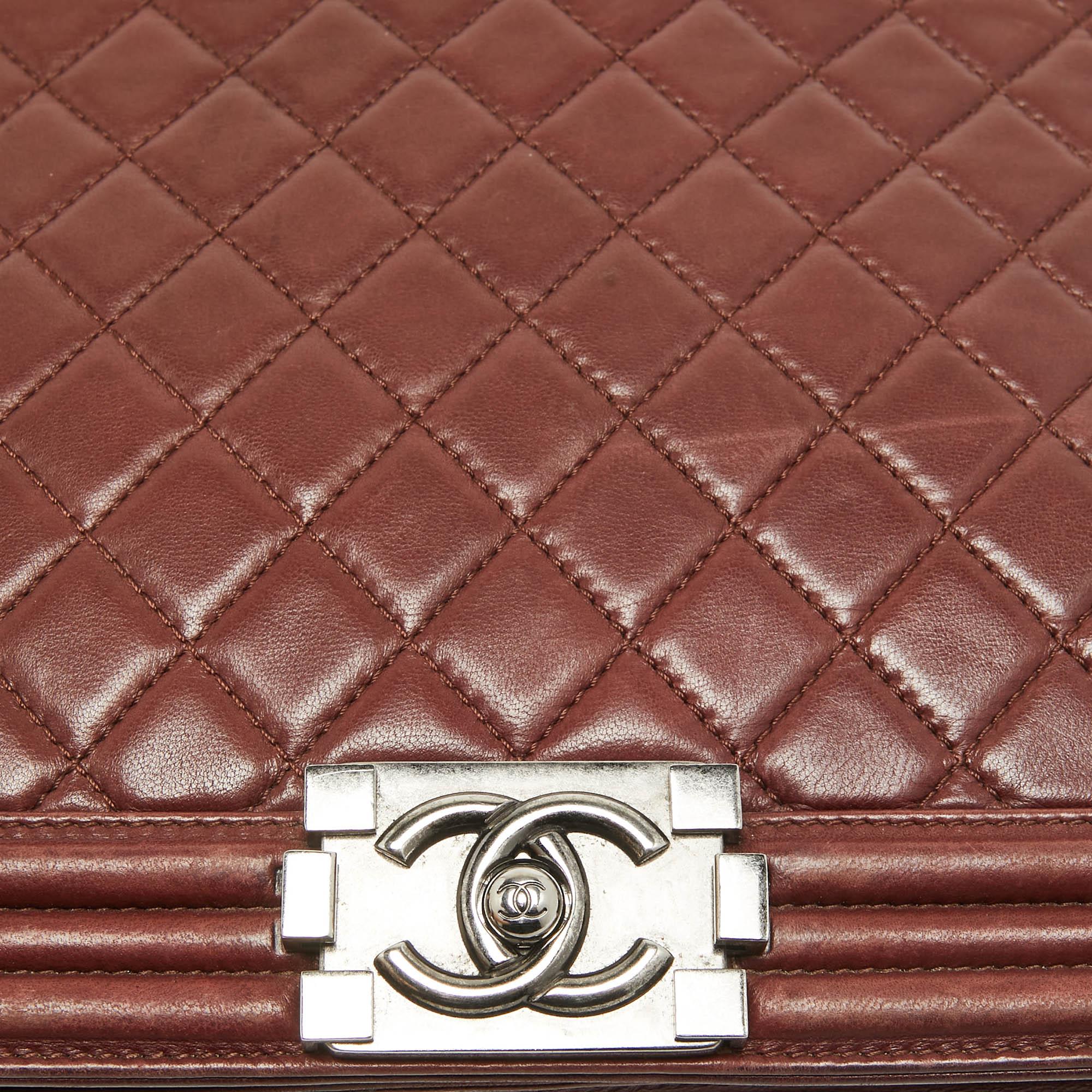 Chanel Burgundy Quilted Leather Large Boy Bag For Sale 2
