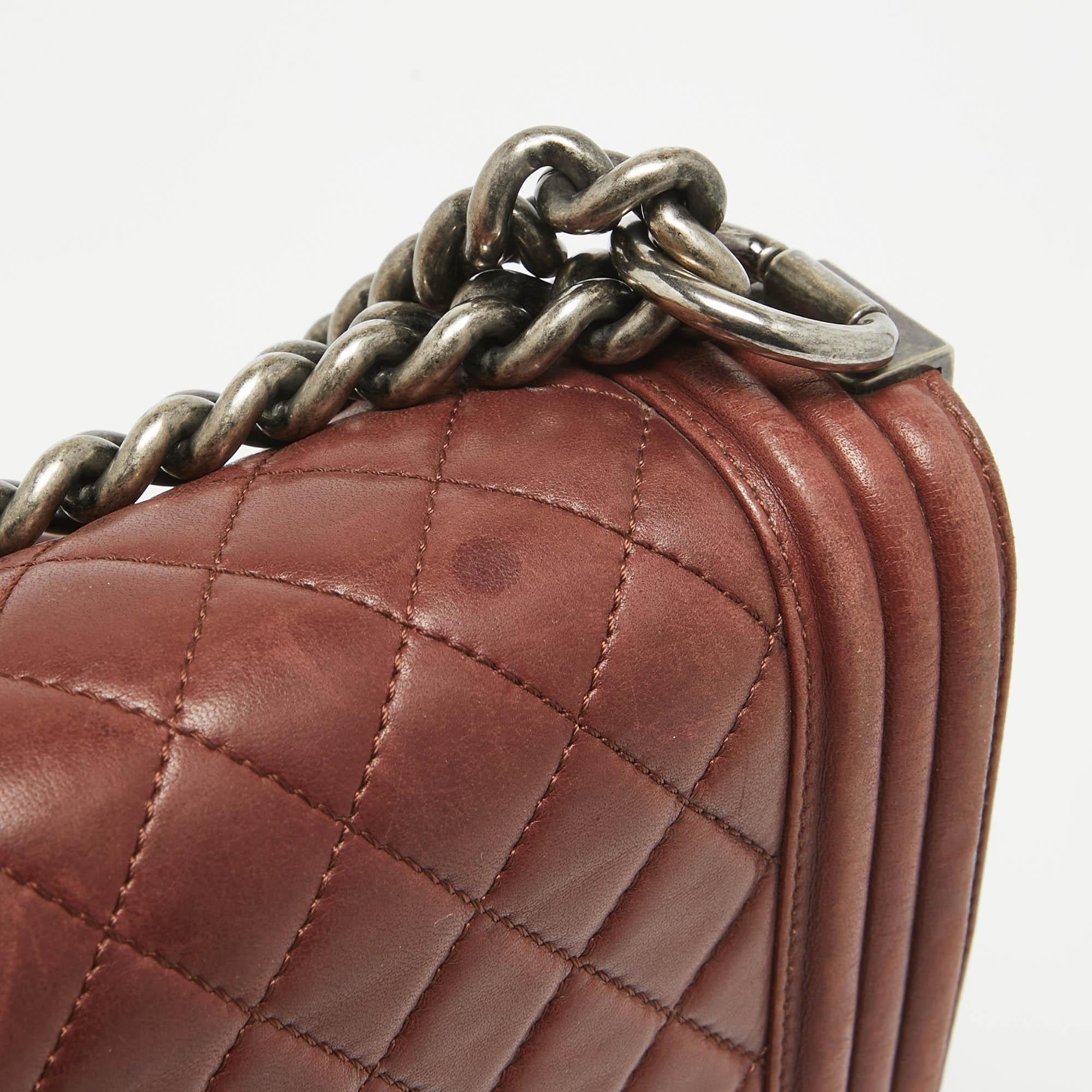 Chanel Burgundy Quilted Leather Large Boy Bag For Sale 3