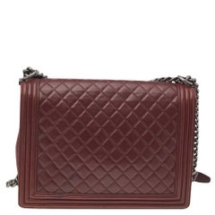 Chanel Burgundy Quilted Leather Large Boy Flap Bag