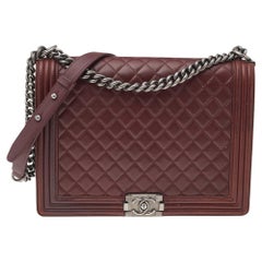 Chanel Burgundy Quilted Leather Large Boy Flap Bag