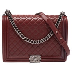 Chanel Burgundy Quilted Leather Large Boy Flap Bag