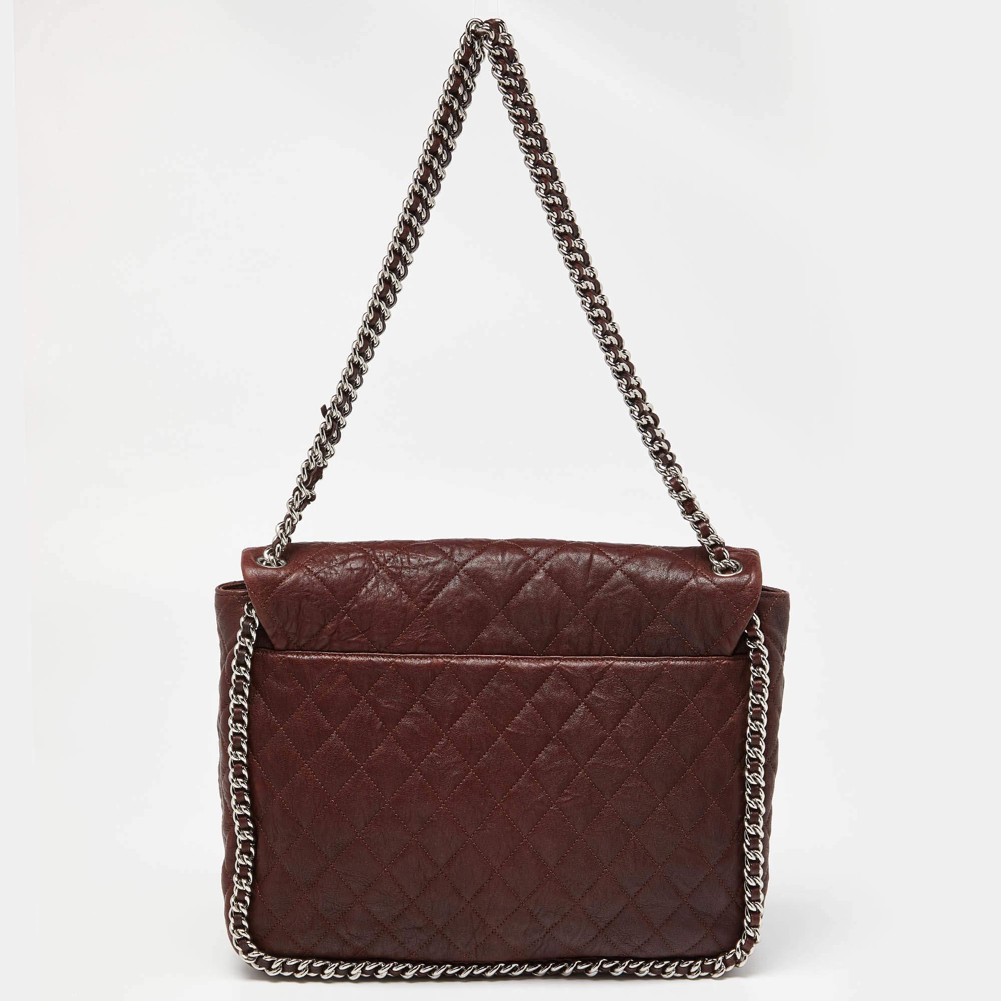Chanel Burgundy Quilted Leather Maxi Chain Around Flap Bag 7