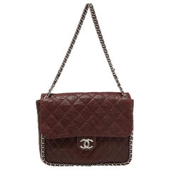 Chanel Burgundy Quilted Leather Maxi Chain Around Flap Bag