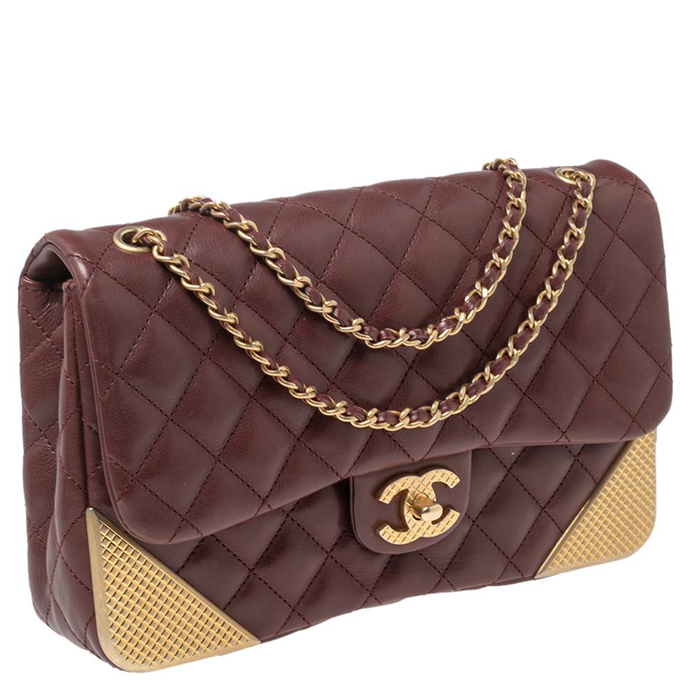 Brown Chanel Burgundy Quilted Leather Medium Rock The Corner Flap Bag
