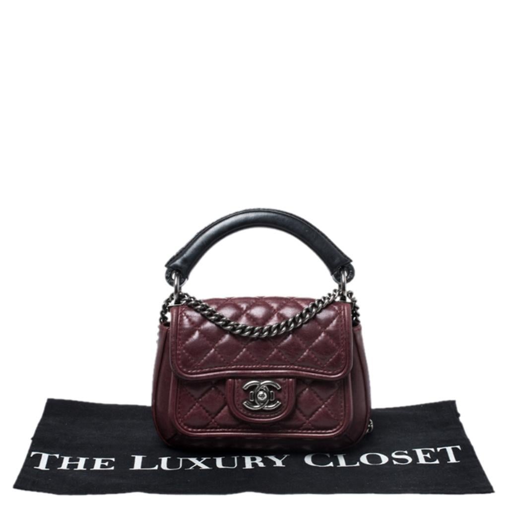 Chanel Burgundy Quilted Leather Mini Top Handle Flap Shoulder Bag 7