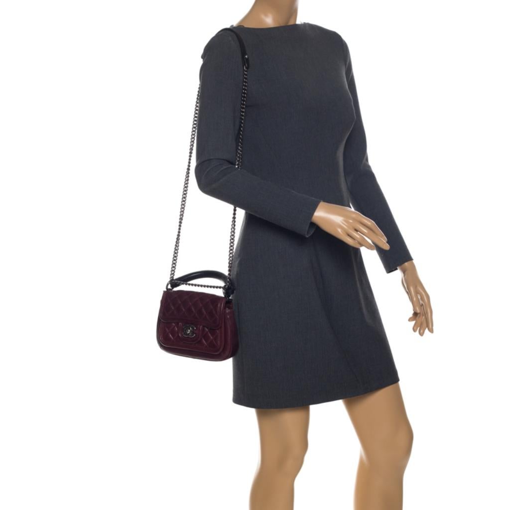 Black Chanel Burgundy Quilted Leather Mini Top Handle Flap Shoulder Bag