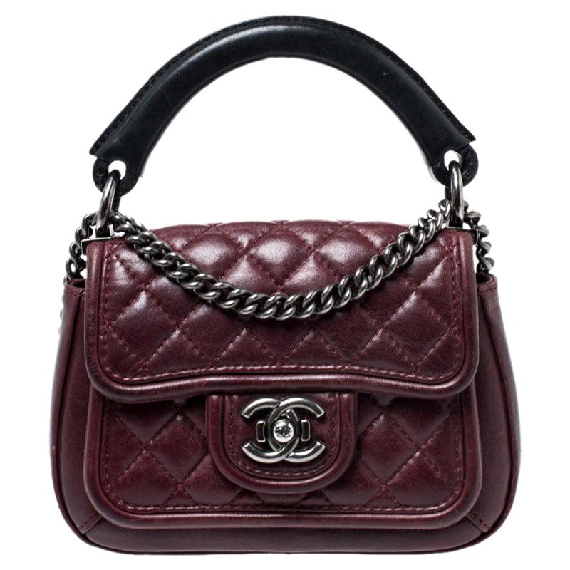 Chanel Burgundy Quilted Leather Mini Top Handle Flap Shoulder Bag