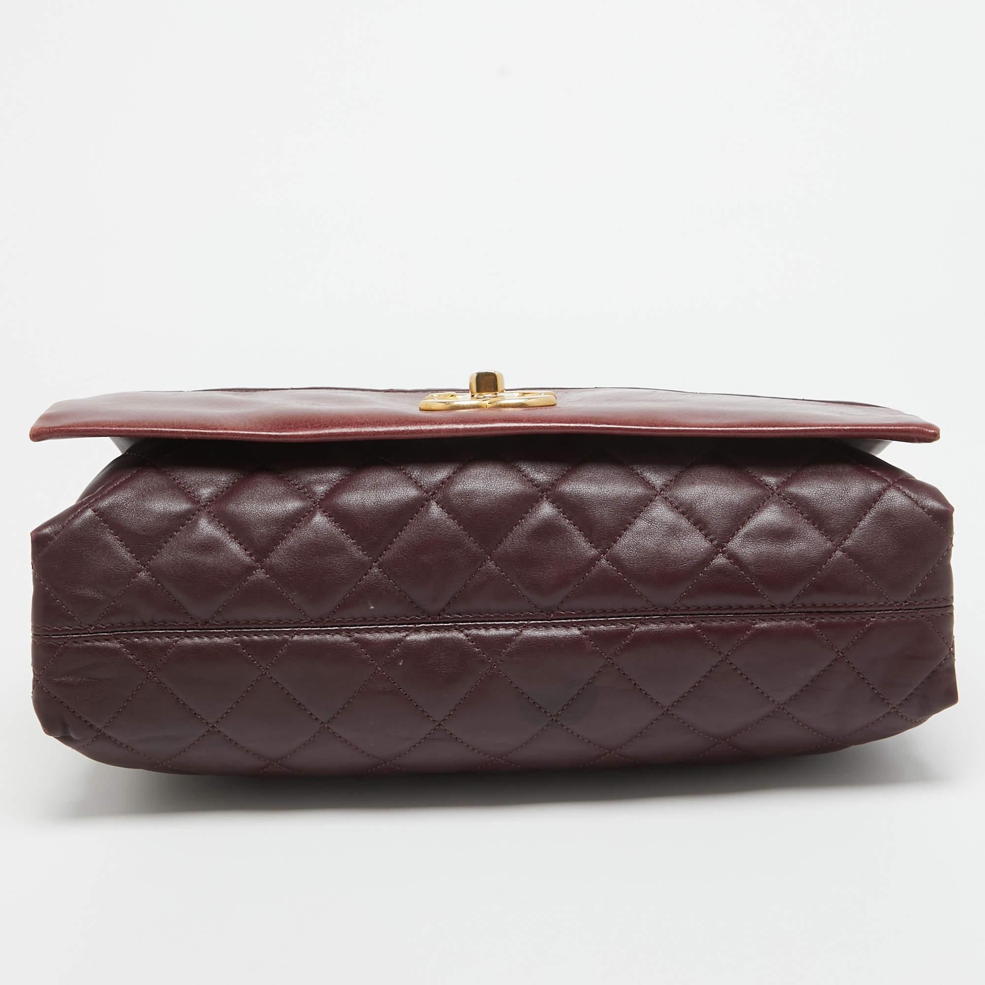 Chanel Burgunderrot Gestepptes Leder Soft Elegance Flap Tasche 9
