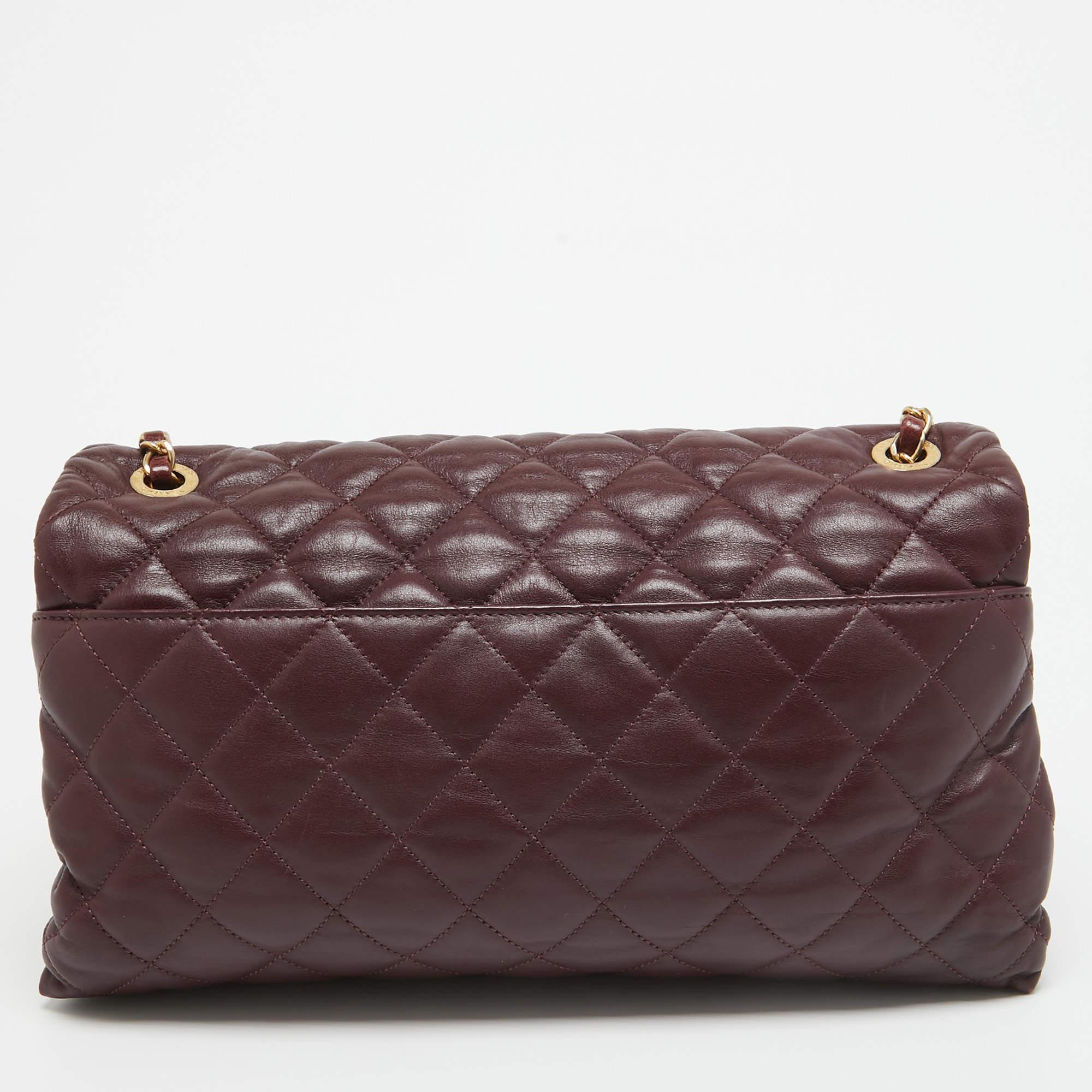 Chanel Burgundy Quilted Leather Soft Elegance Flap Bag For Sale 13