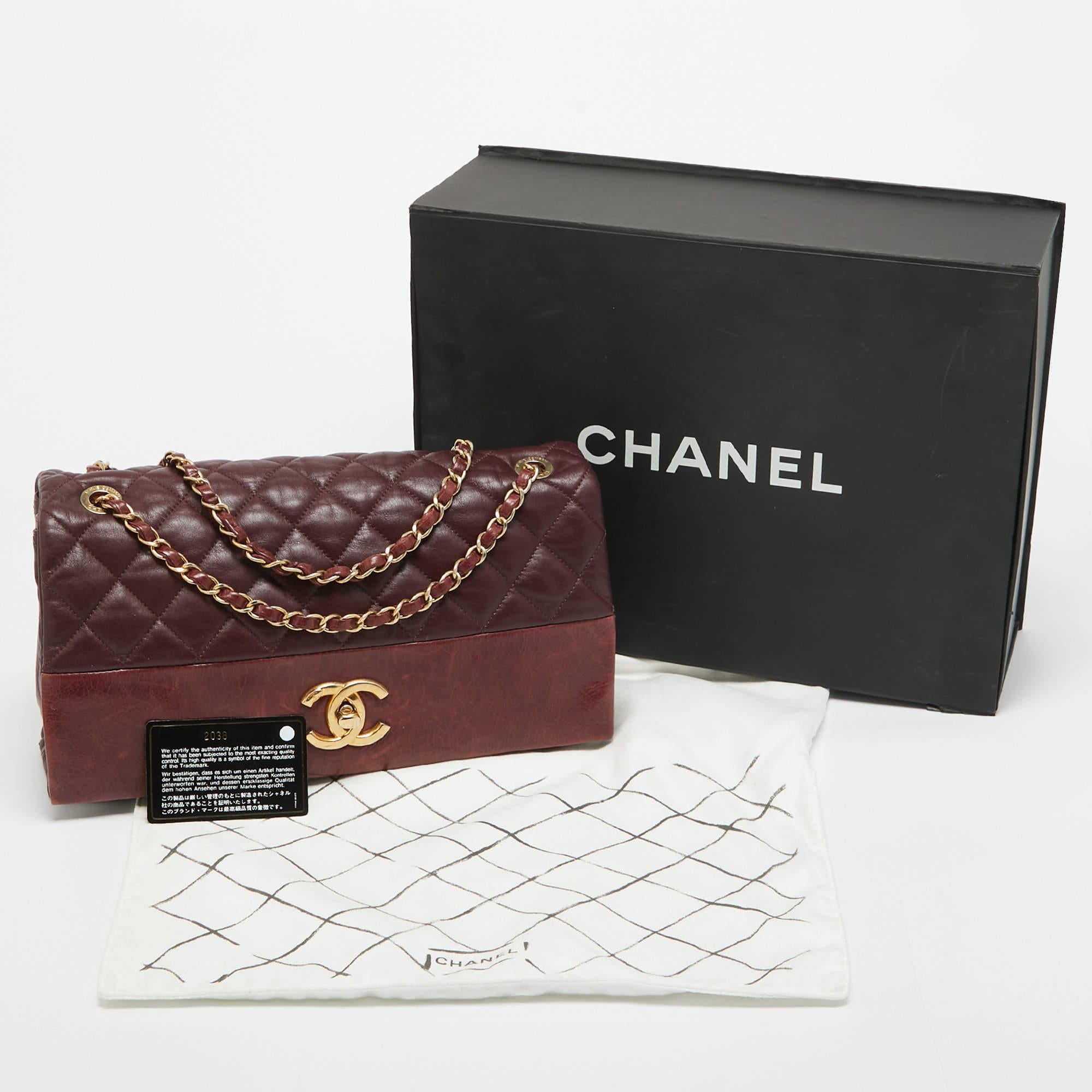 Chanel Burgunderrot Gestepptes Leder Soft Elegance Flap Tasche 14