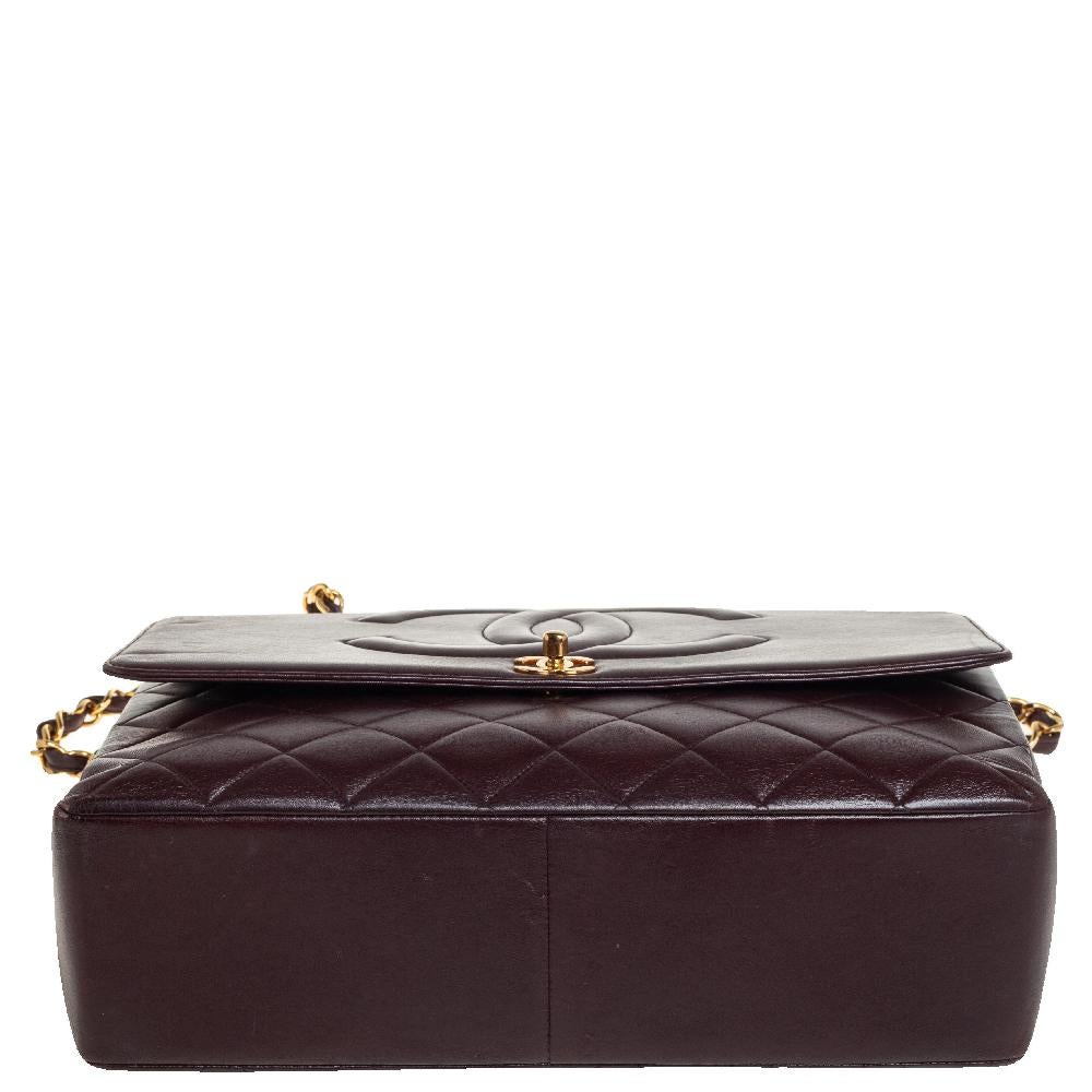 Black Chanel Burgundy Quilted Leather Vintage CC Flap Bag