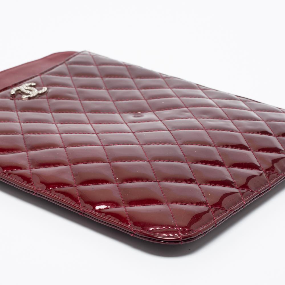 Chanel Burgundy Quilted Patent Leather Brilliant iPad Case 4