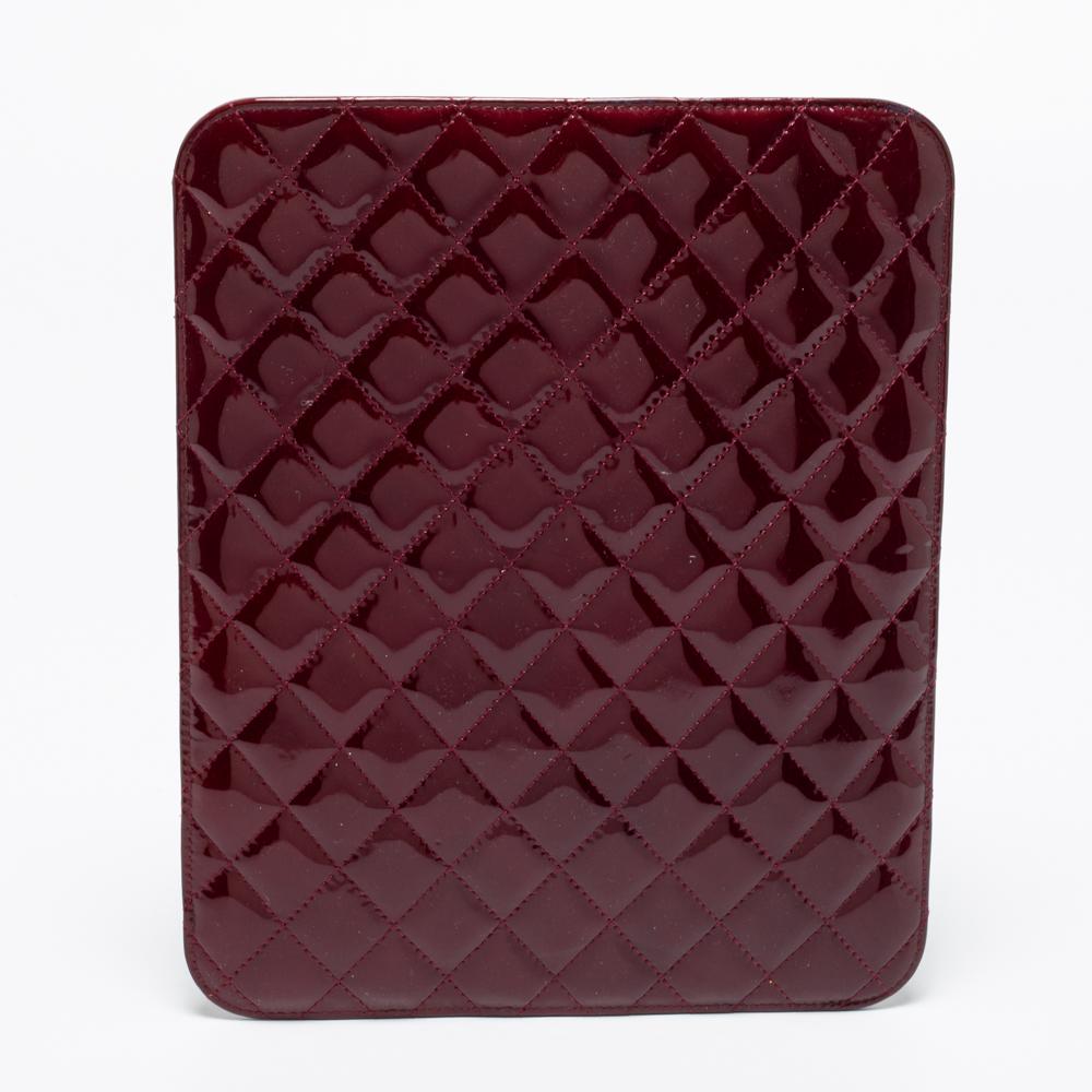 Chanel Burgundy Quilted Patent Leather Brilliant iPad Case 5