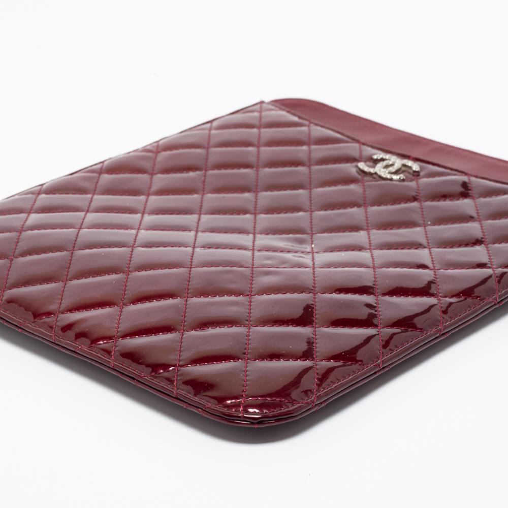 Chanel Burgundy Quilted Patent Leather Brilliant iPad Case 1