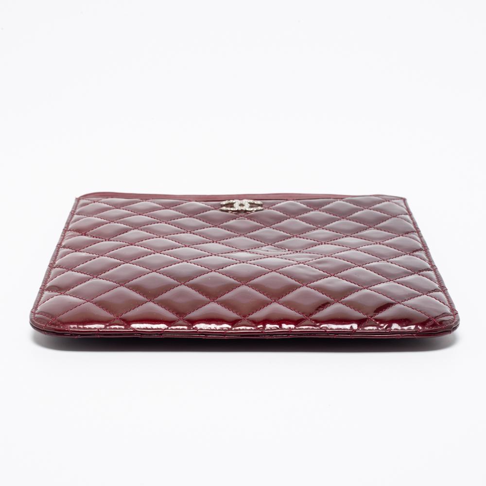 Chanel Burgundy Quilted Patent Leather Brilliant iPad Case 3