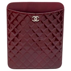 Chanel Burgundy Quilted Patent Leather Brilliant iPad Case
