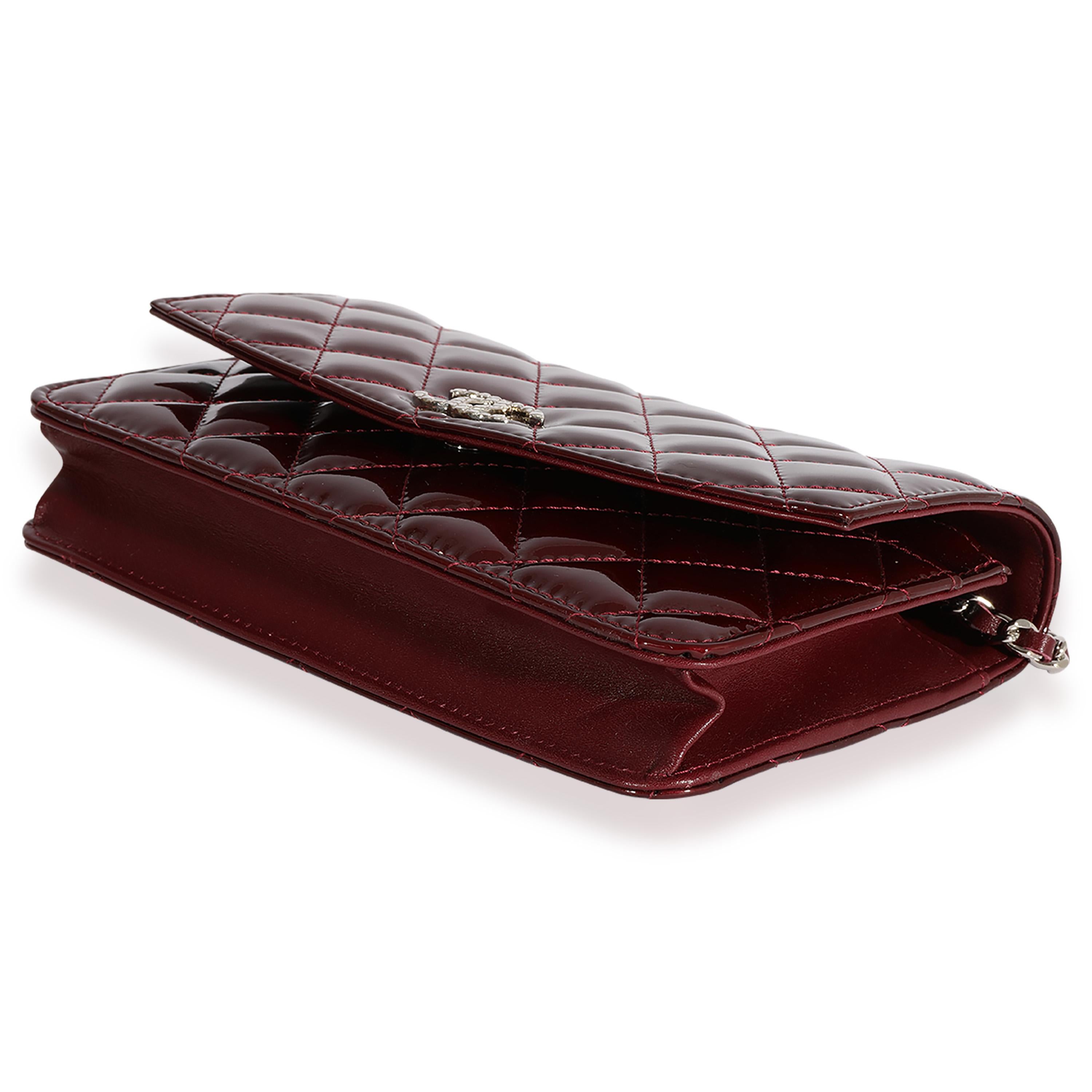 Chanel Burgundy Quilted Patent Leather Brilliant Wallet On Chain 2