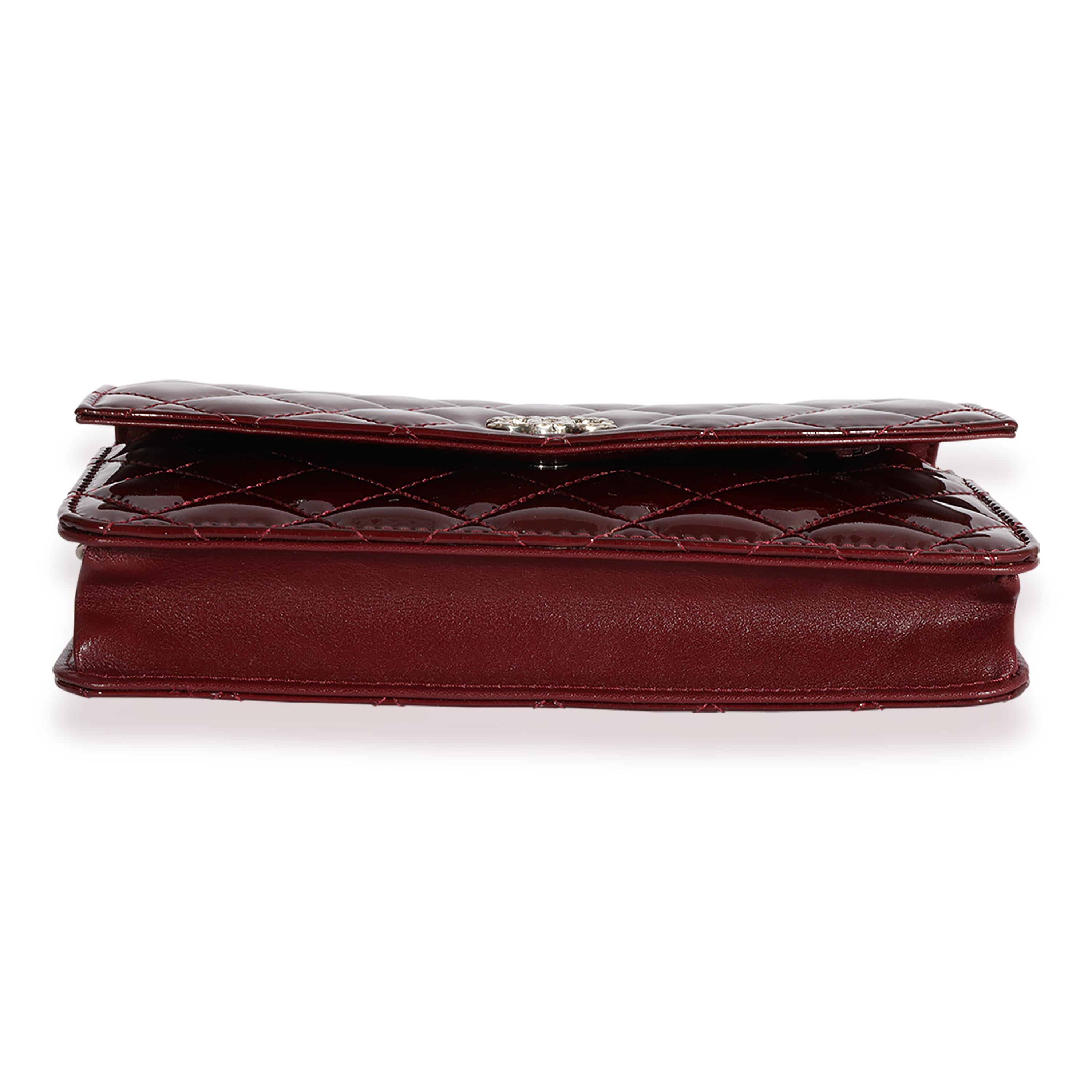 Chanel Burgundy Quilted Patent Leather Brilliant Wallet On Chain 3