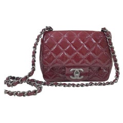 Chanel Burgundy Quilted Patent Leather Classic Square Mini Flap Bag
