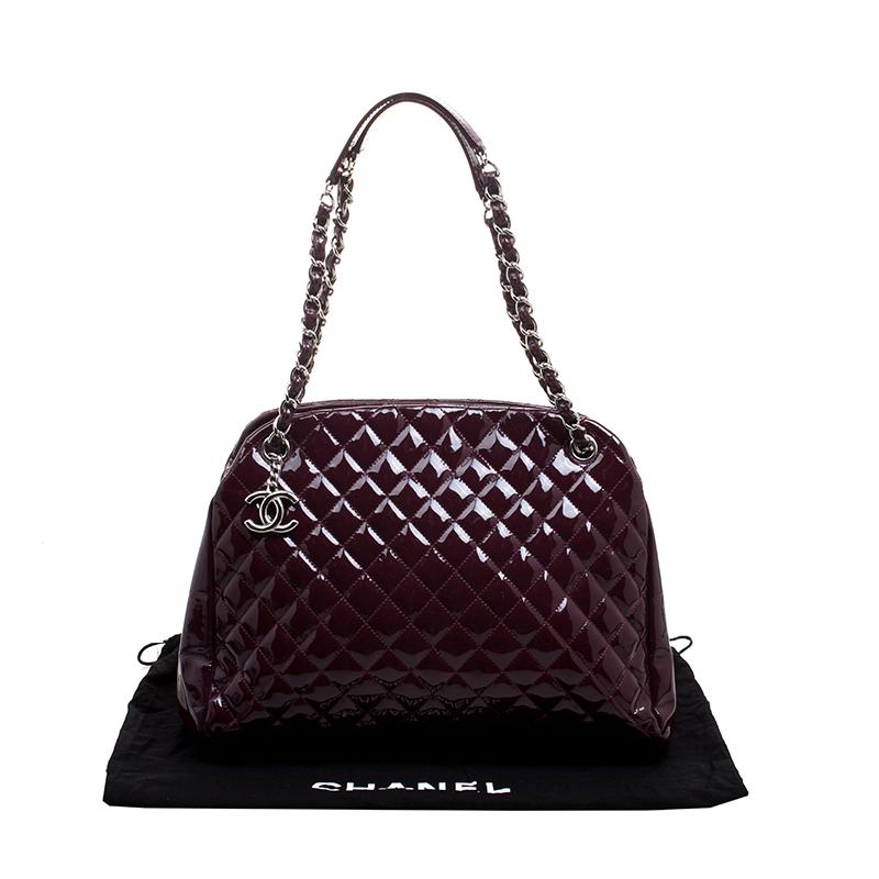 Chanel Burgundy Quilted Patent Leather Just Mademoiselle Bowling Bag 7