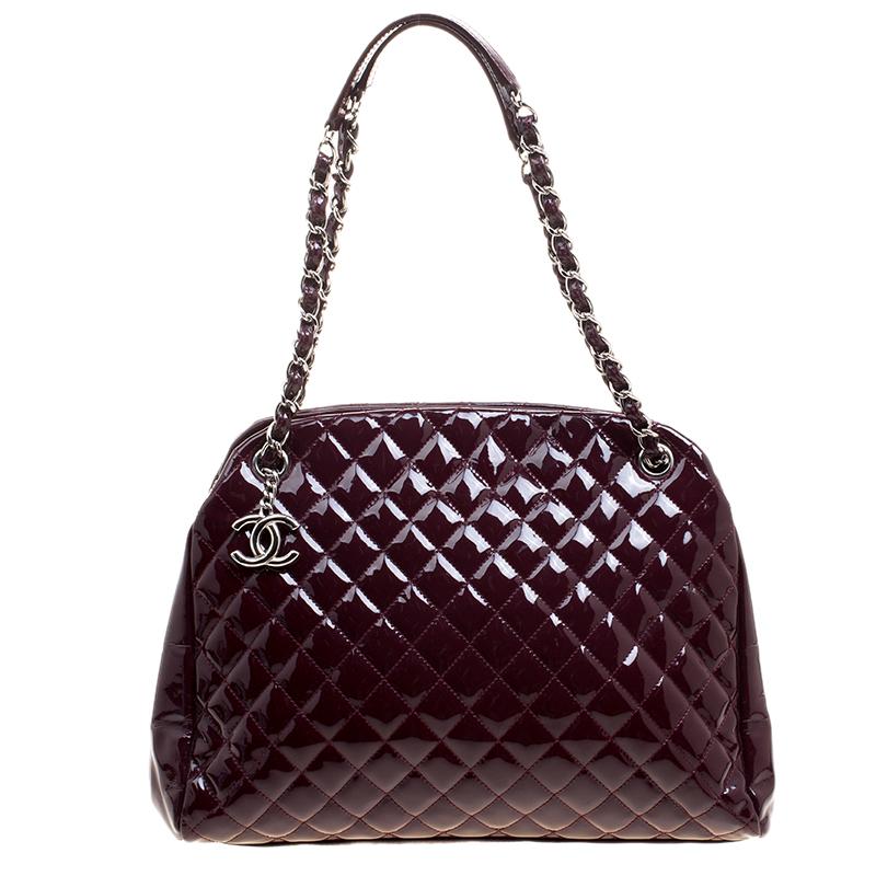 Chanel Burgundy Quilted Patent Leather Just Mademoiselle Bowling Bag