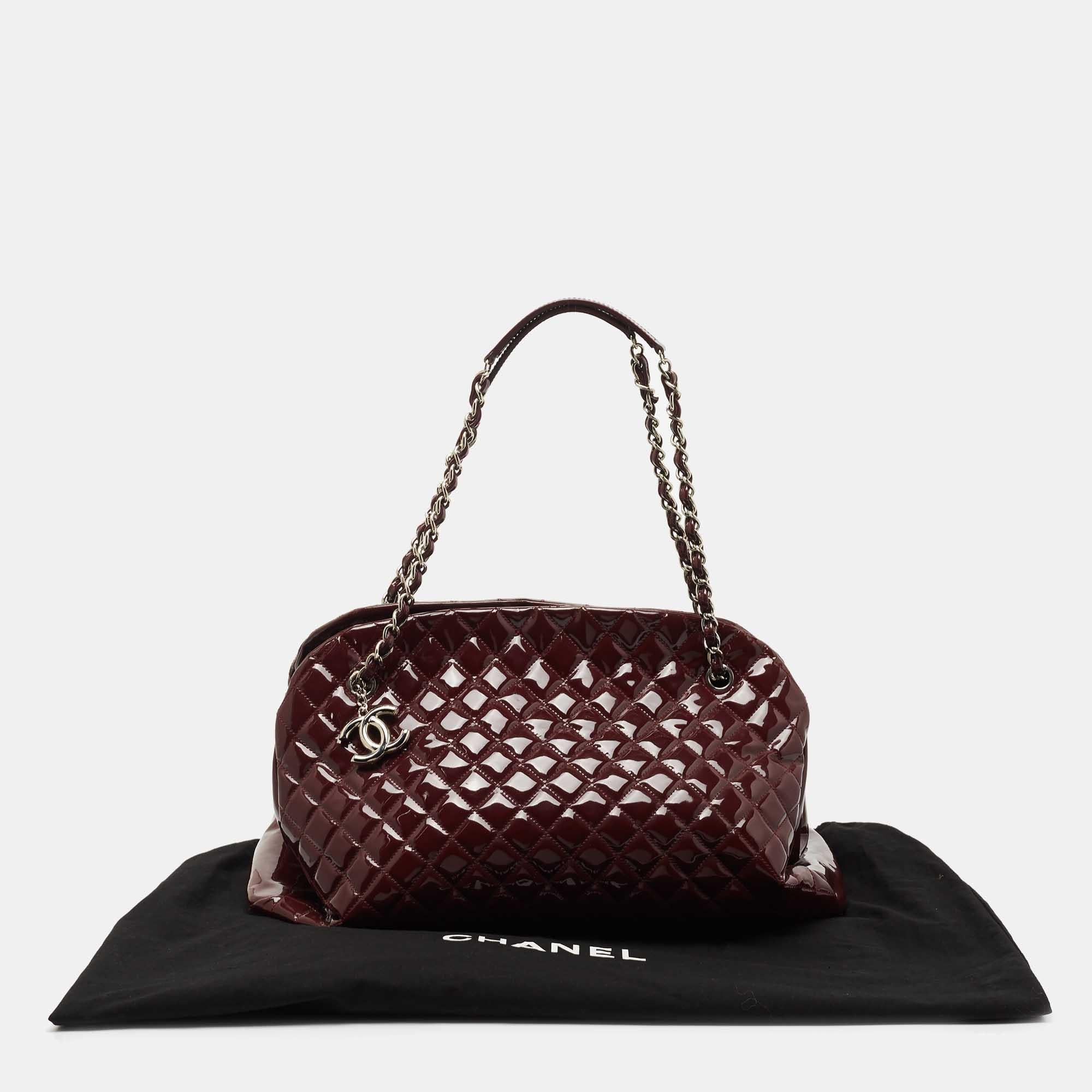 Chanel Burgundy Quilted Patent Leather Large Just Mademoiselle Bowler Bag 7