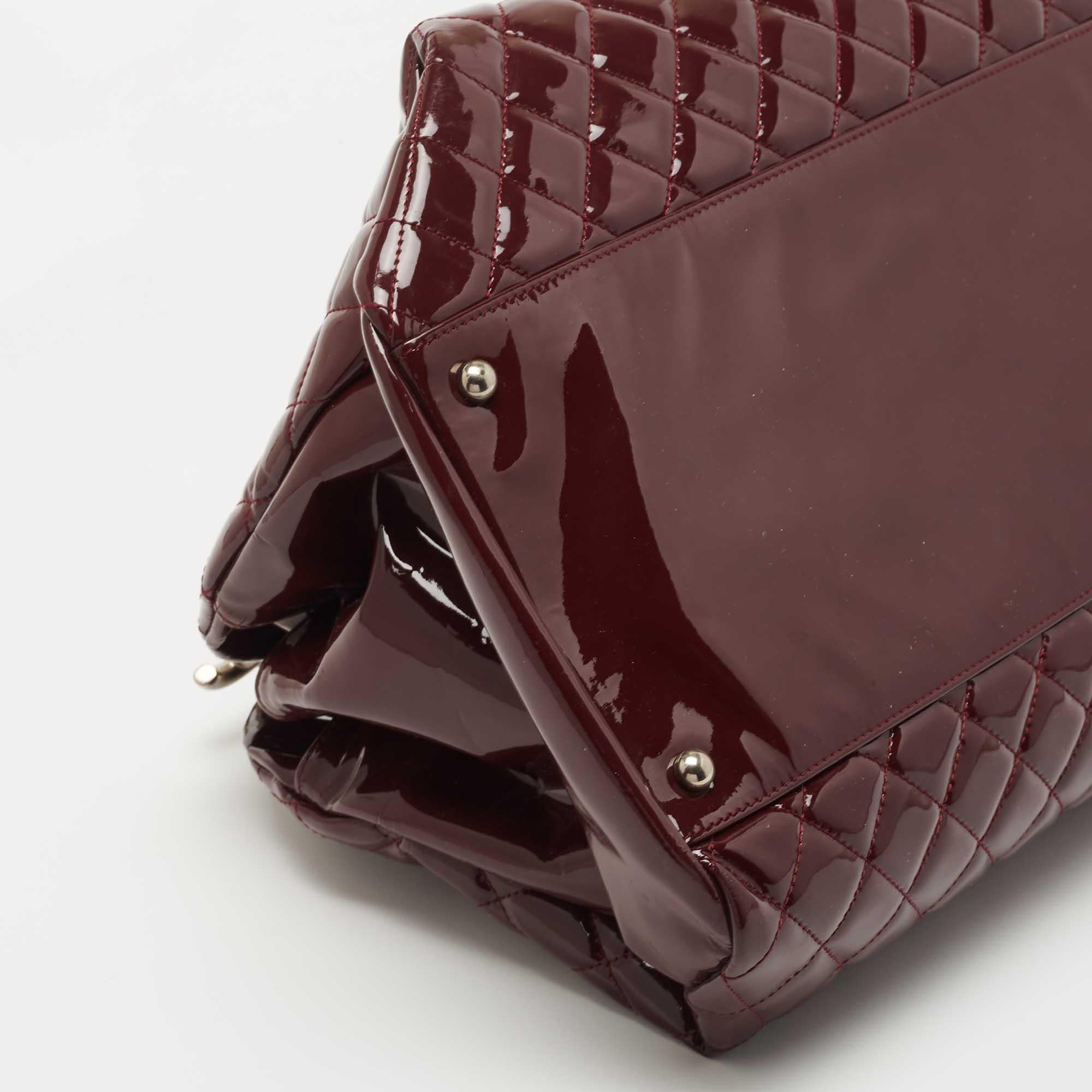 burgundy patent handbag