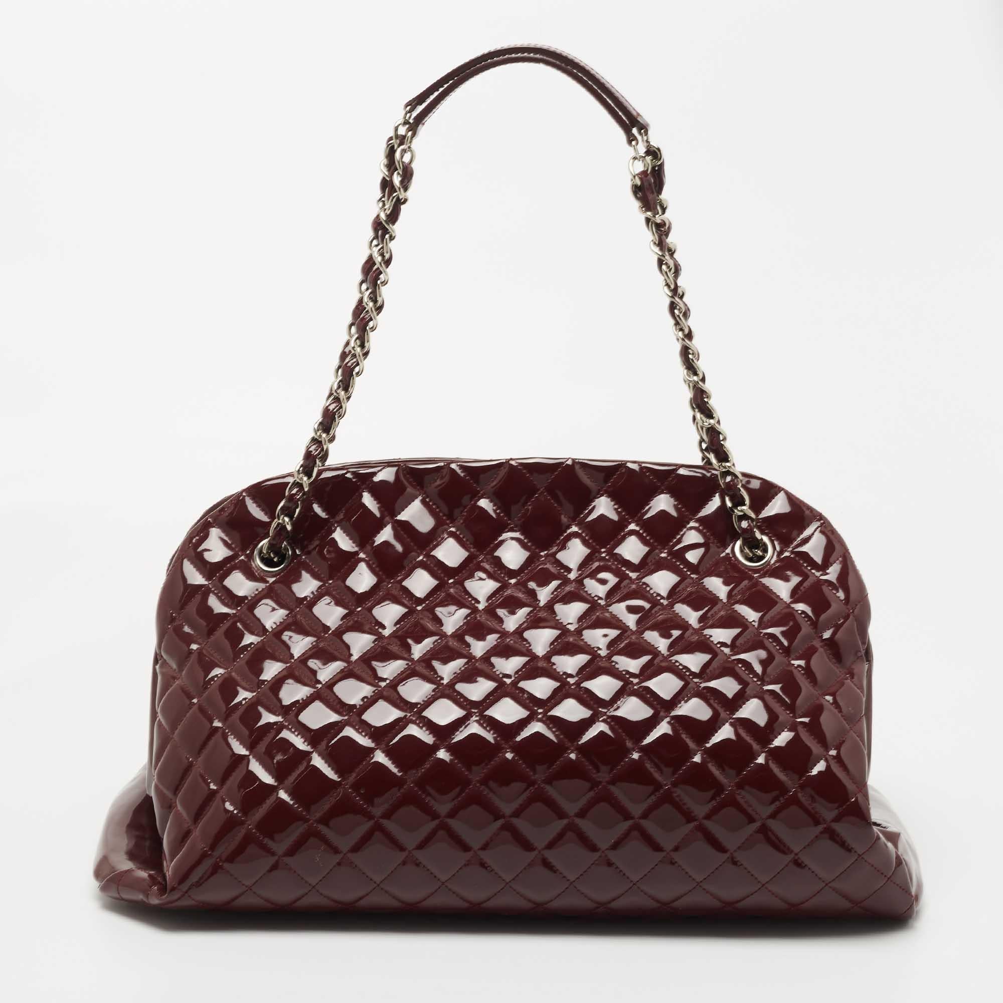 Women's Chanel Burgundy Quilted Patent Leather Large Just Mademoiselle Bowler Bag