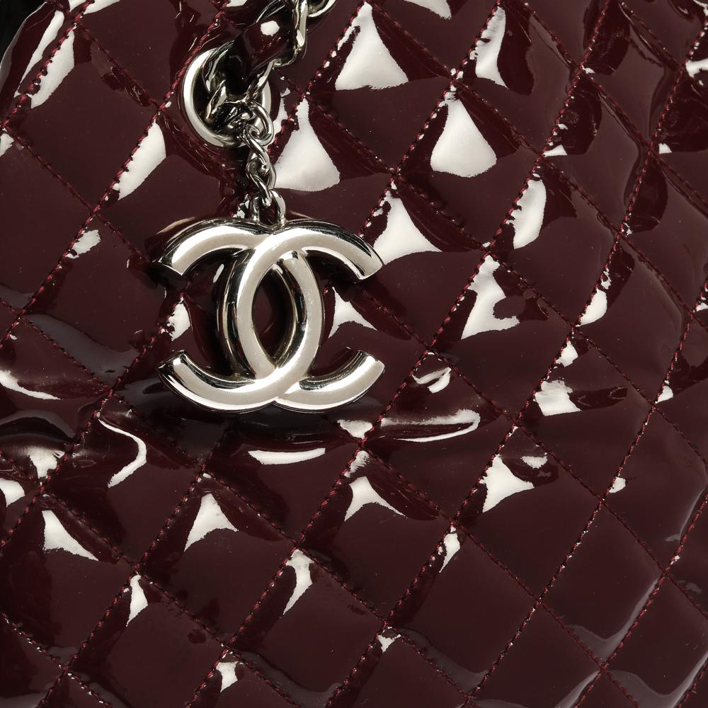 Chanel Burgundy Quilted Patent Leather Large Just Mademoiselle Bowler Bag 3