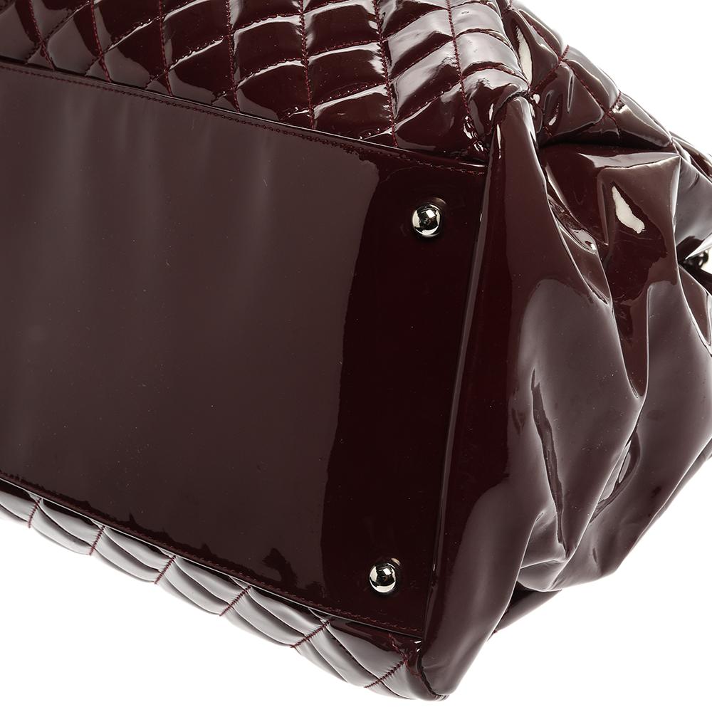 Chanel Burgundy Quilted Patent Leather Large Just Mademoiselle Bowler Bag 4