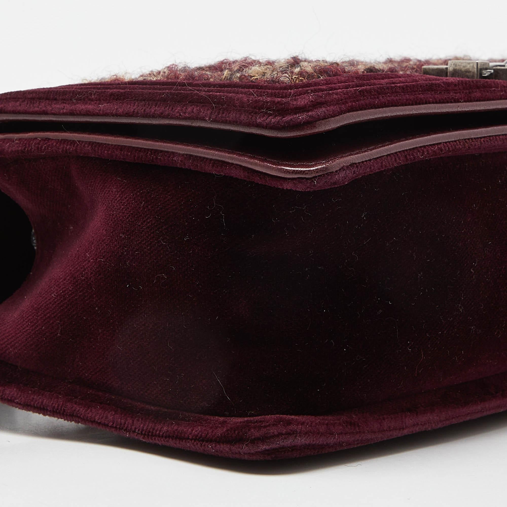 Chanel Burgundy Quilted Tweed, Leather and Velvet Medium Boy Flap Bag 4