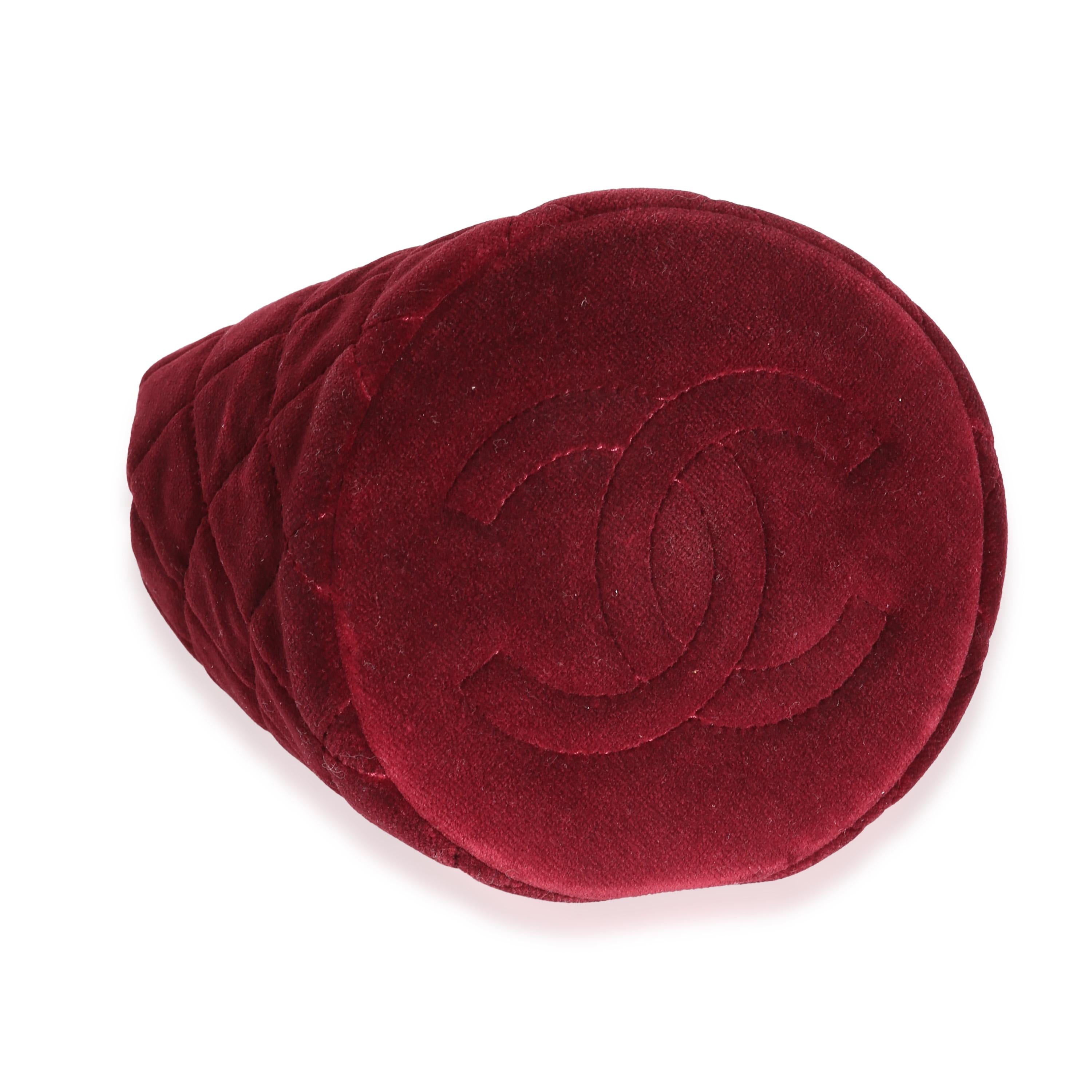 Chanel Burgundy Quilted Velvet CC Pearl Crush Bucket Bag For Sale 2
