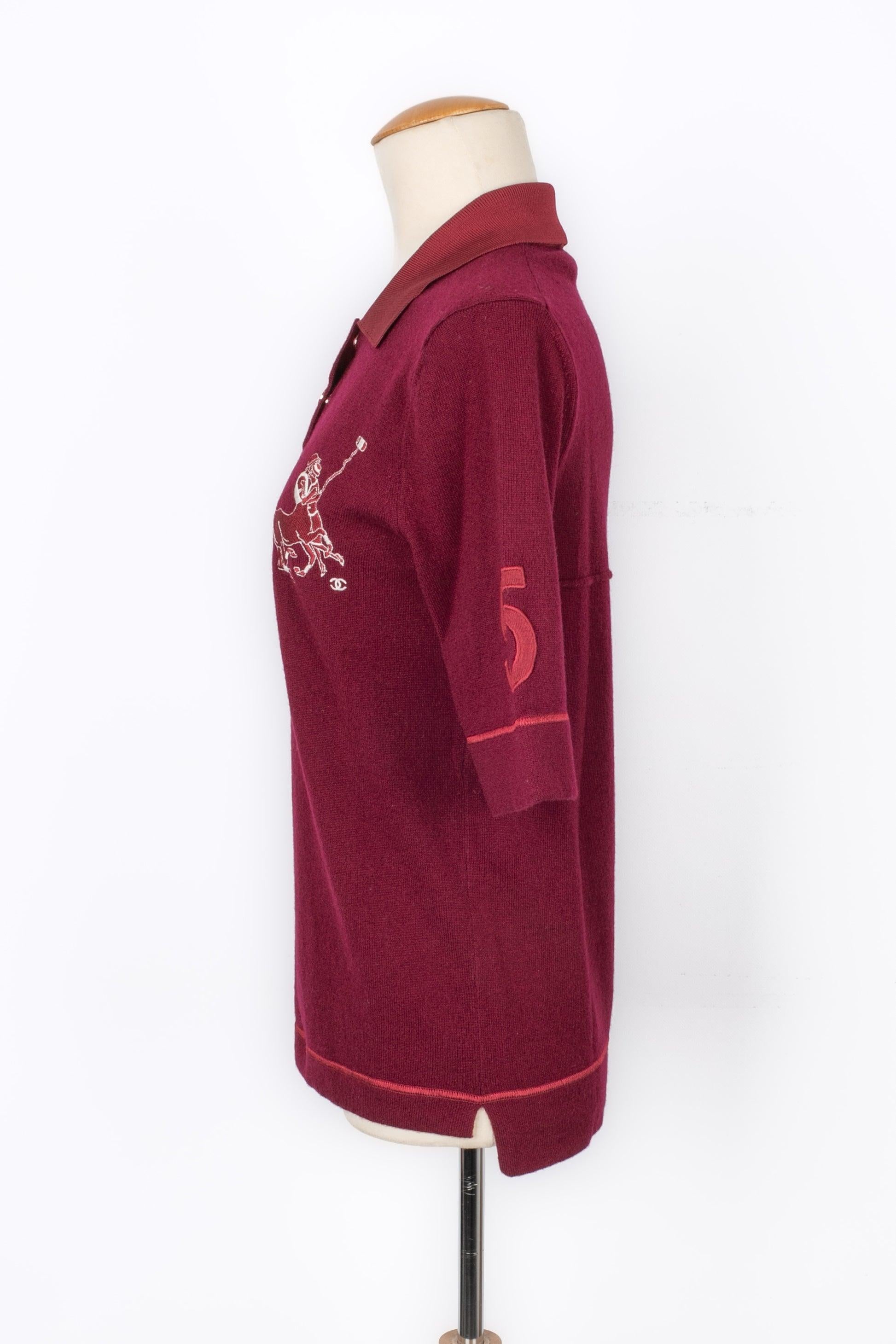Women's Chanel Burgundy-Red Cashmere Top Polo-Style