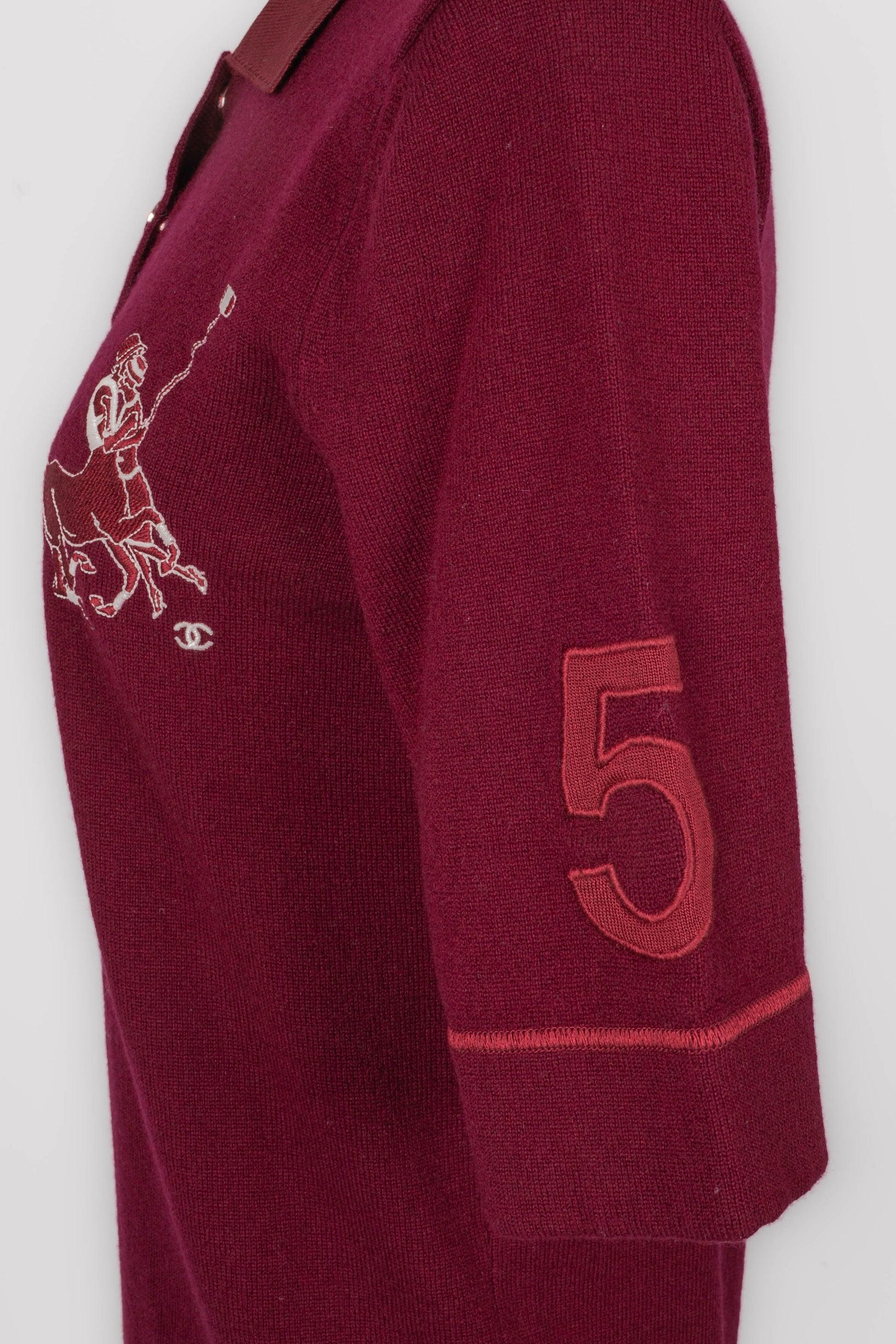 Chanel Burgundy-Red Cashmere Top Polo-Style 4
