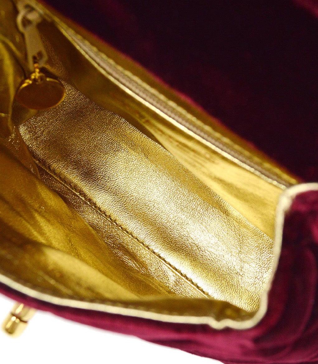 CHANEL Borsa da sera in velluto rosso borgogna con hardware placcato in oro 24 in vendita 1