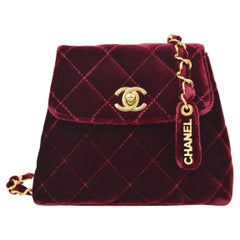 CHANEL Burgundy Red Velvet 24 Gold Plated Hardware Evening Waist Belt Bag