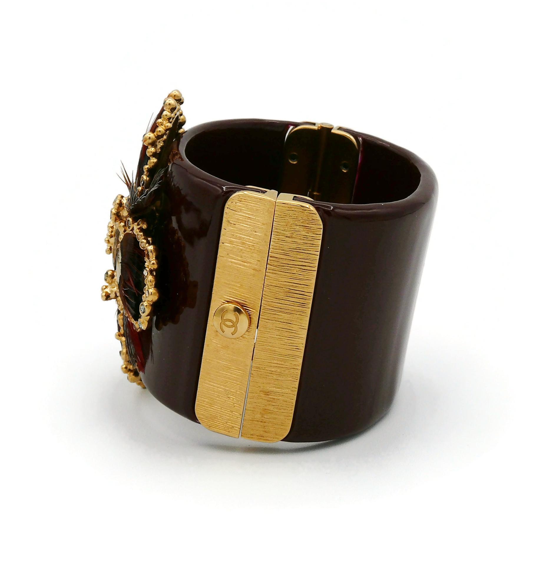 Women's Chanel Burgundy Resin and Feather Cross Cuff Bracelet, Pre-Fall 2013 Collection For Sale