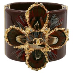 Vintage Chanel Burgundy Resin and Feather Cross Cuff Bracelet, Pre-Fall 2013 Collection