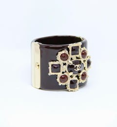 Chanel Burgundy Resin Gripoix Stones Cuff Bracelet
