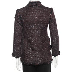 Chanel Burgundy Pailletten Tweed Double Breasted Jacke S