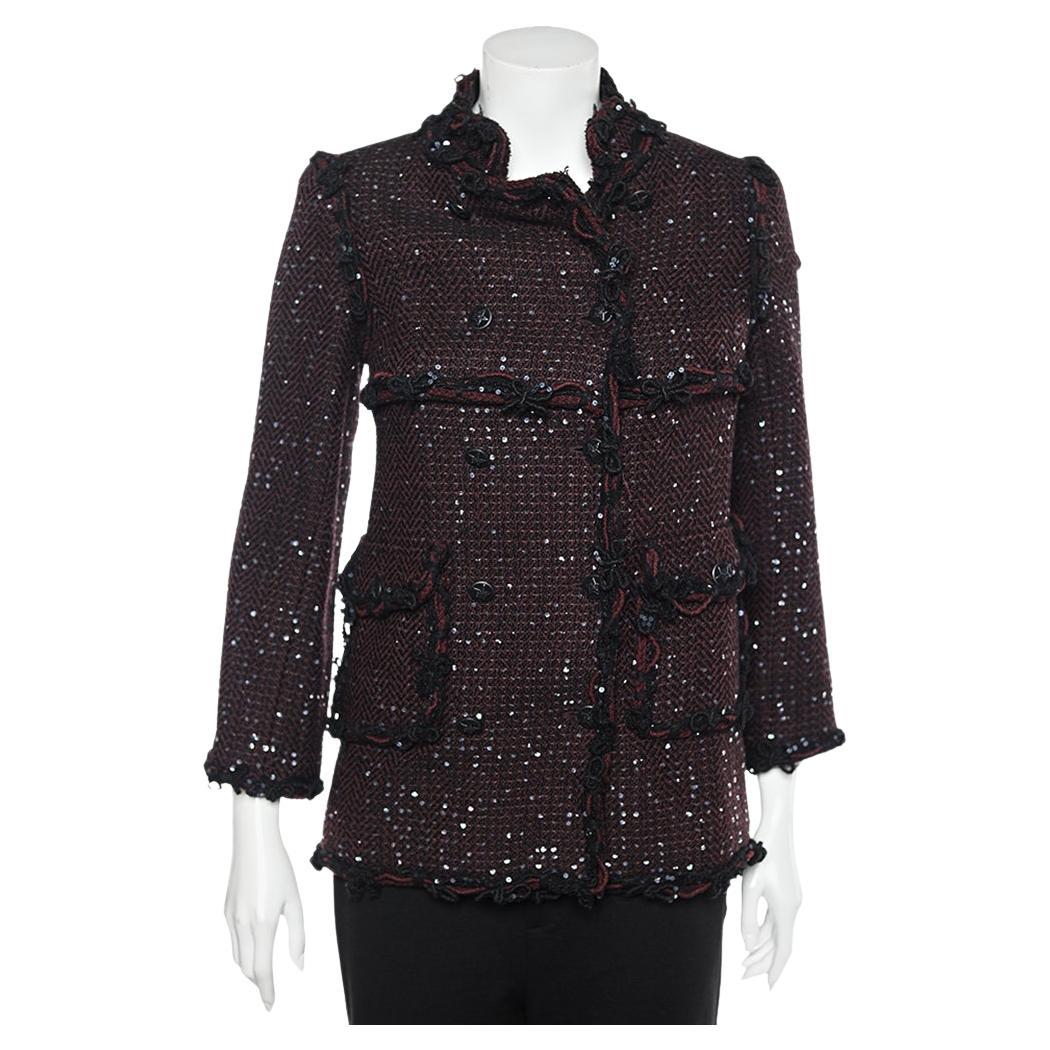 CHANEL Cotton wool Melia belted tweed tailored jacket P24873 black 36