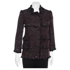 Chanel Burgundy Sequined Tweed Double Breasted Jacket S