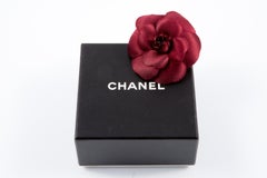 Chanel Burgundy Silk Camelia Brooch