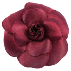 Chanel Burgundy Silk Camelia Brooch