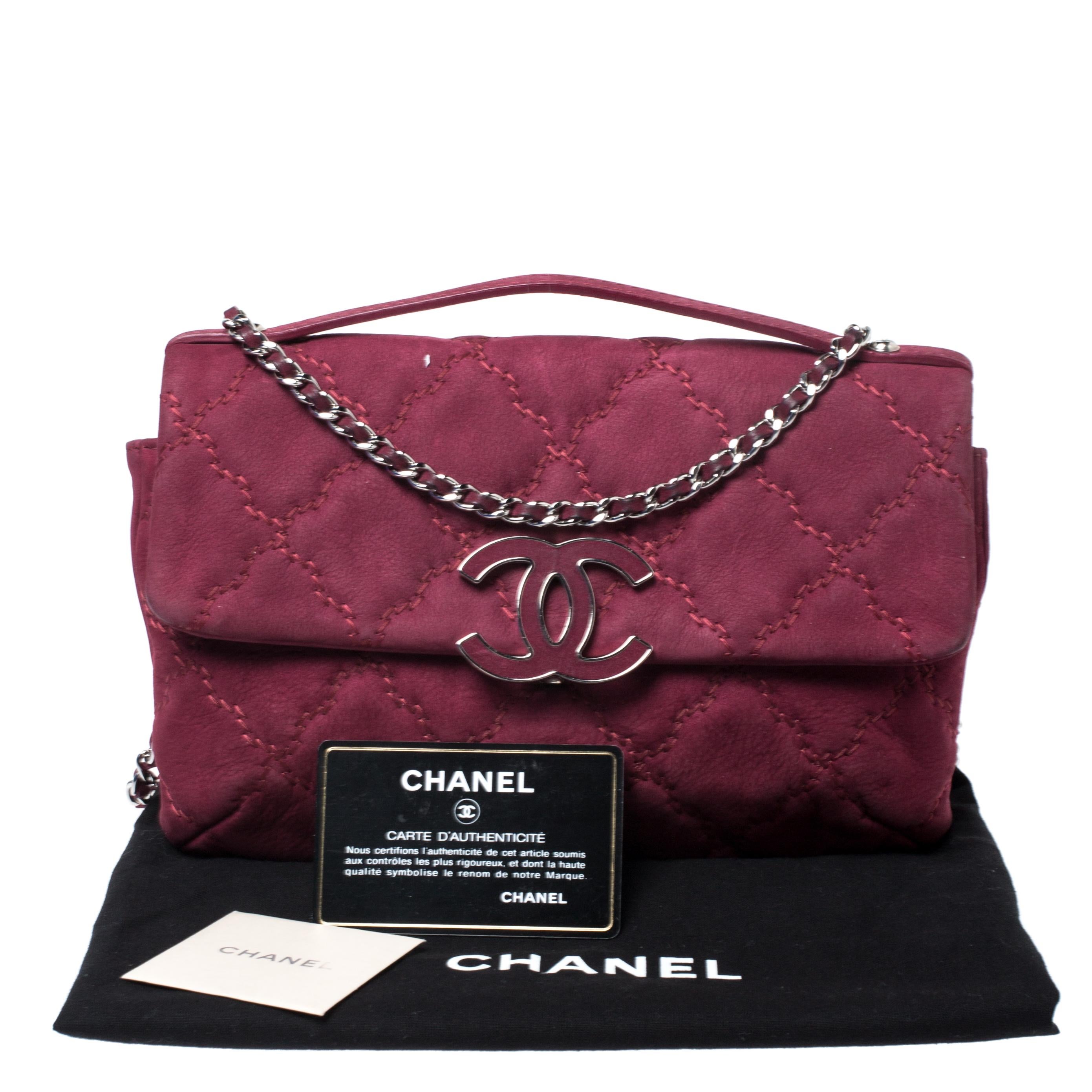 Chanel Burgundy Stitch Quilted Leather CC Clasp Flap Bag 7