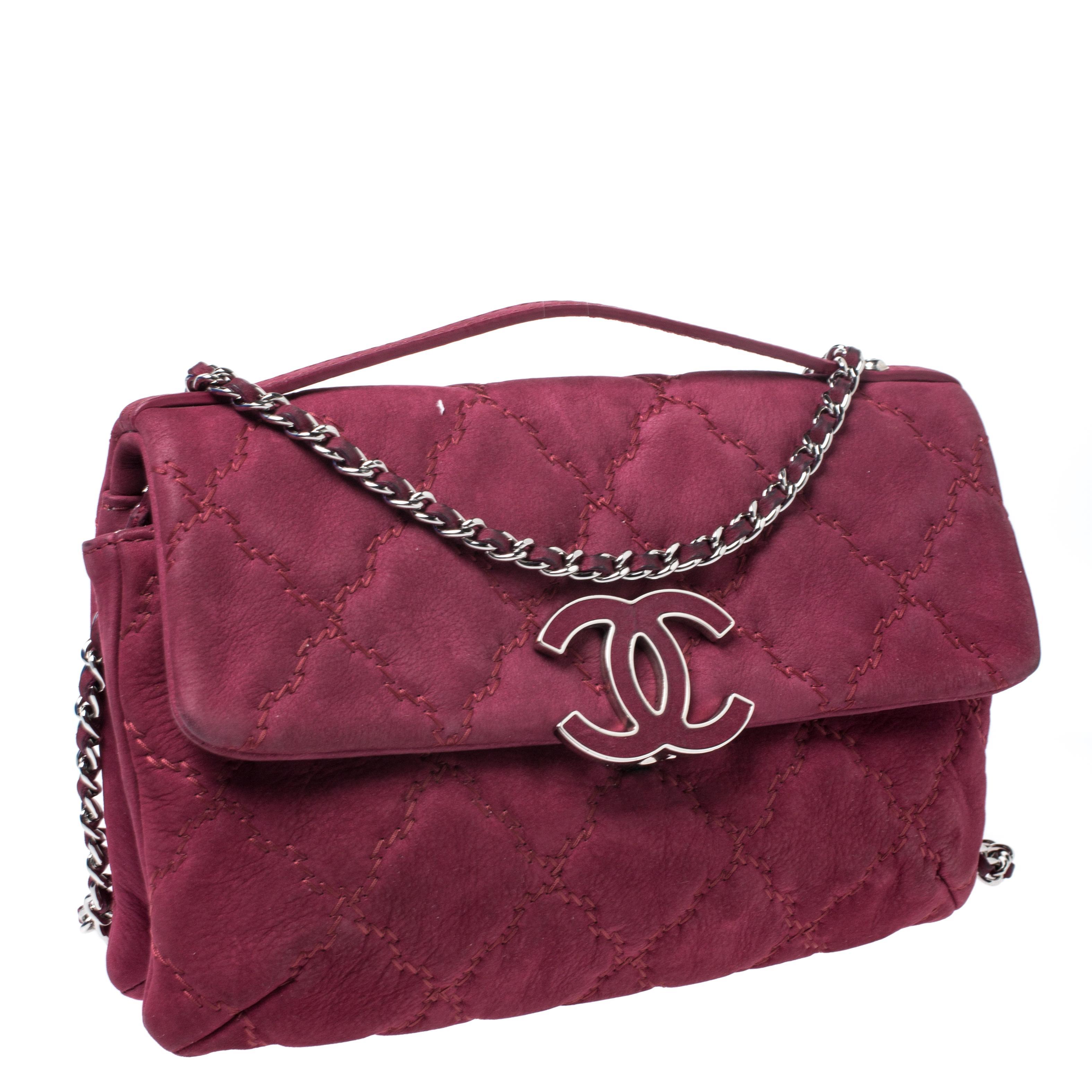 Chanel Burgundy Stitch Quilted Leather CC Clasp Flap Bag In Good Condition In Dubai, Al Qouz 2