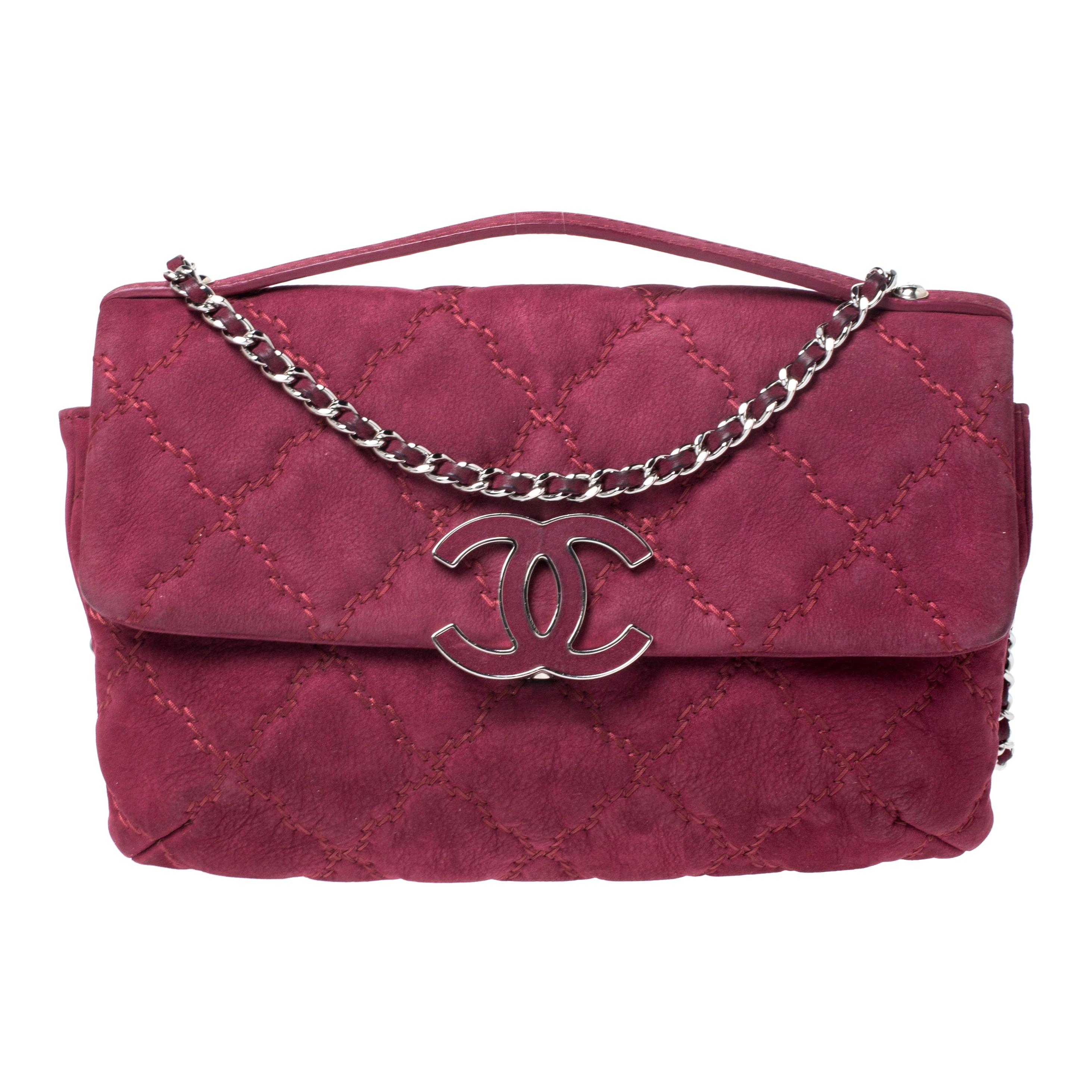 Chanel Burgundy Stitch Quilted Leather CC Clasp Flap Bag