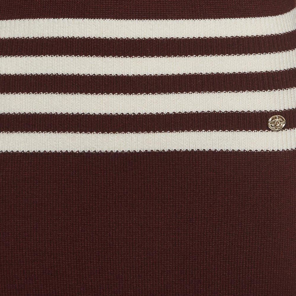 Chanel Burgundy Striped Cashmere Sweater Dress L 1