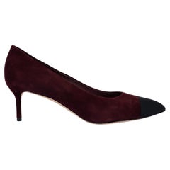 CHANEL burgundy suede 2016 16A ROME Pumps Shoes 41.5 fit 40.5